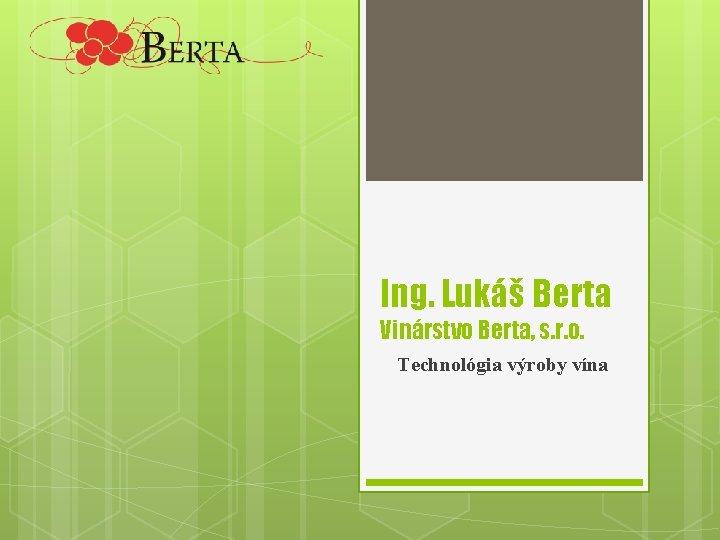 Ing. Lukáš Berta Vinárstvo Berta, s. r. o. Technológia výroby vína 