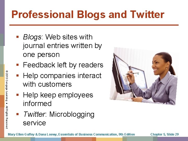 Professional Blogs and Twitter © 2013 Cengage Learning ● All Rights Reserved § Blogs: