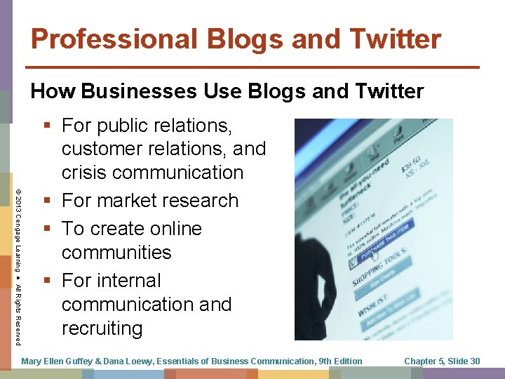 Professional Blogs and Twitter How Businesses Use Blogs and Twitter © 2013 Cengage Learning
