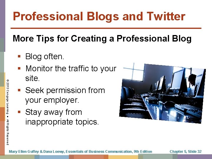 Professional Blogs and Twitter More Tips for Creating a Professional Blog © 2013 Cengage