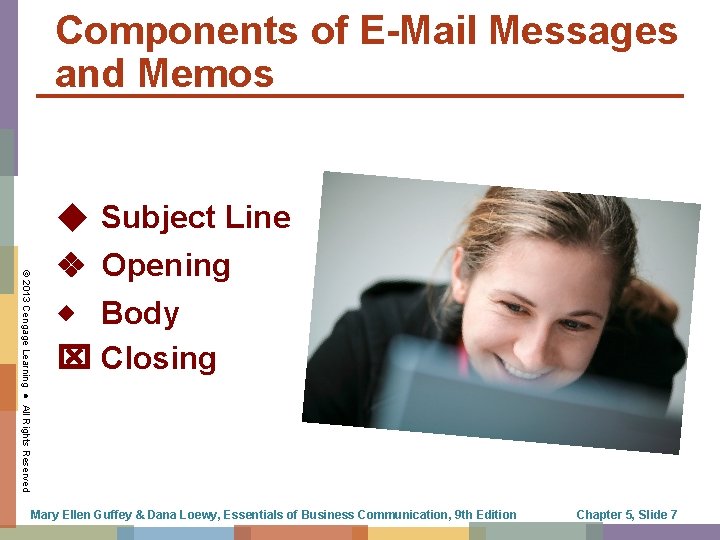 Components of E-Mail Messages and Memos © 2013 Cengage Learning ● All Rights Reserved