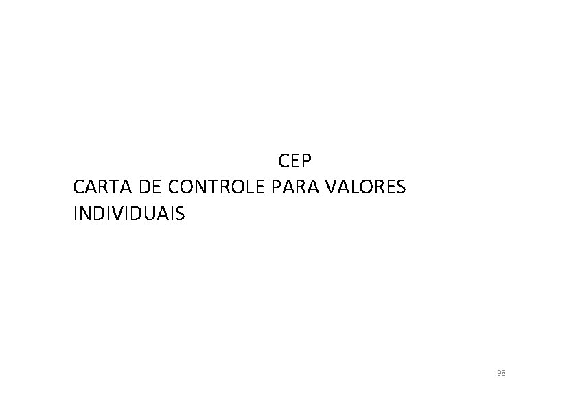 CEP CARTA DE CONTROLE PARA VALORES INDIVIDUAIS 98 