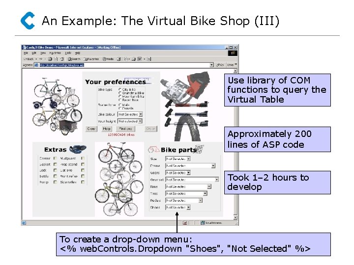 An Example: The Virtual Bike Shop (III) Use library of COM functions to query