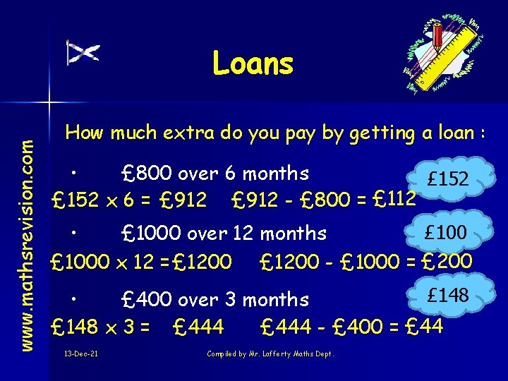 www. mathsrevision. com Loans How much extra do you pay by getting a loan