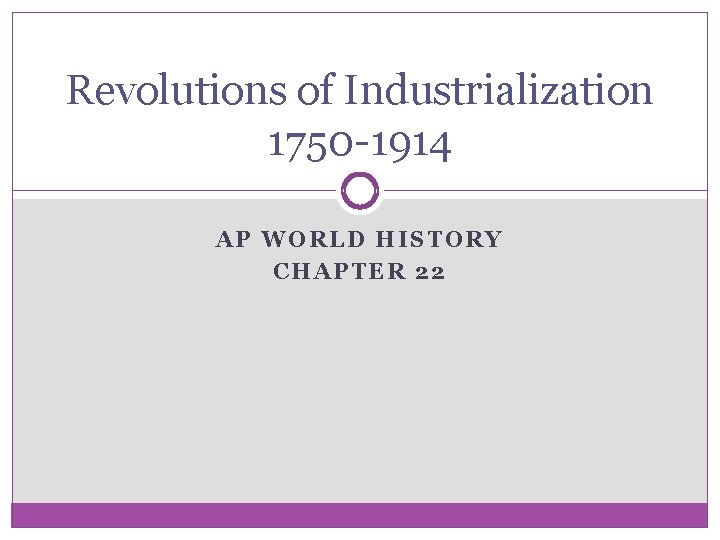 Revolutions of Industrialization 1750 -1914 AP WORLD HISTORY CHAPTER 22 