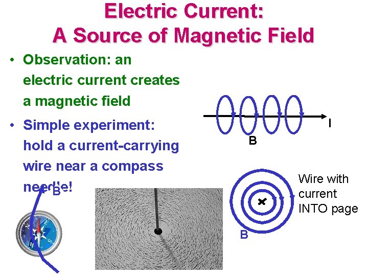 Electric Current: A Source of Magnetic Field • Observation: an electric current creates a