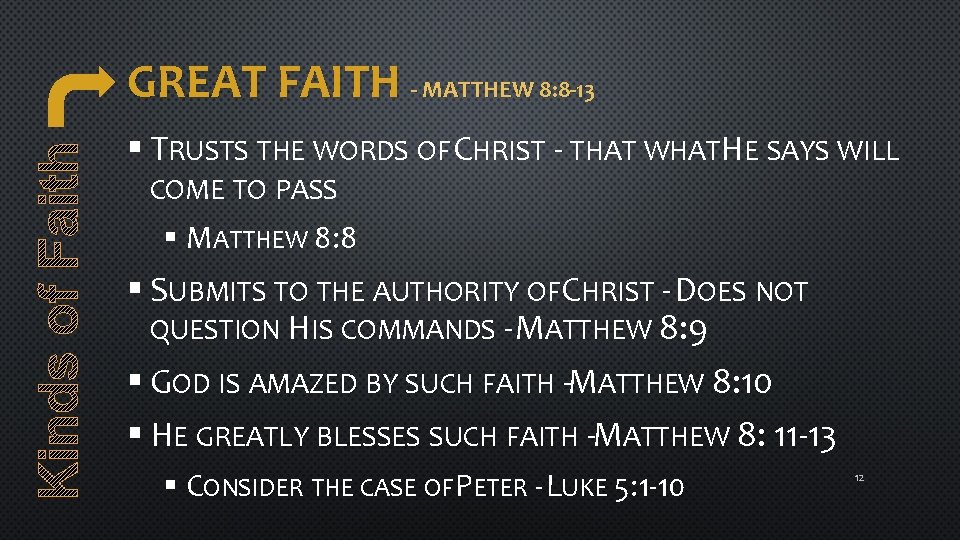 GREAT FAITH - MATTHEW 8: 8 -13 § TRUSTS THE WORDS OF CHRIST -