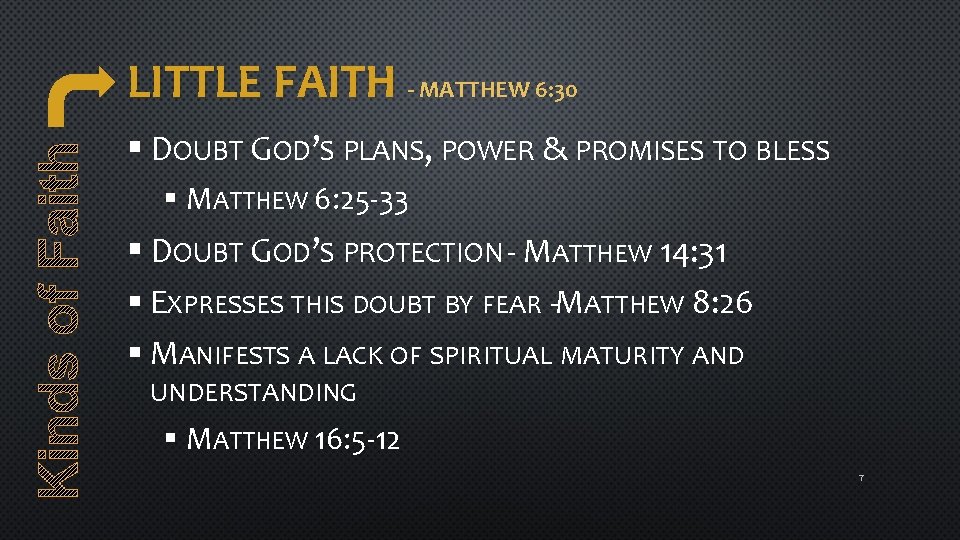 LITTLE FAITH - MATTHEW 6: 30 § DOUBT GOD’S PLANS, POWER & PROMISES TO