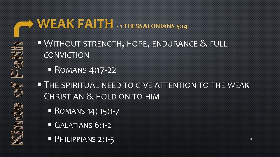 WEAK FAITH - 1 THESSALONIANS 5: 14 § WITHOUT STRENGTH, HOPE, ENDURANCE & FULL