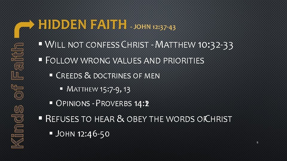 HIDDEN FAITH - JOHN 12: 37 -43 § WILL NOT CONFESS CHRIST - MATTHEW