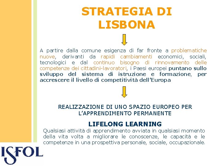 STRATEGIA DI LISBONA A partire dalla comune esigenza di far fronte a problematiche nuove,