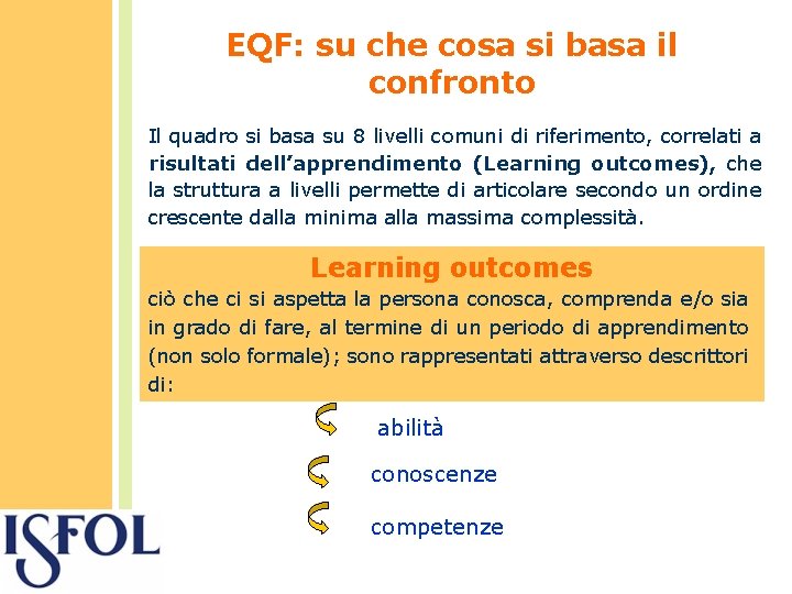 EQF: su che cosa si basa il confronto Il quadro si basa su 8