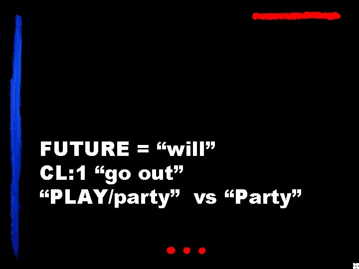 FUTURE = “will” CL: 1 “go out” “PLAY/party” vs “Party” 