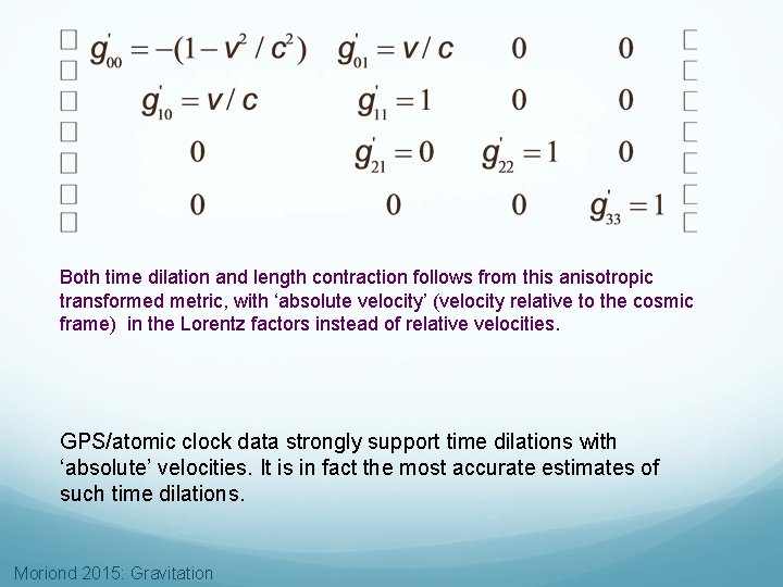 Both time dilation and length contraction follows from this anisotropic transformed metric, with ‘absolute