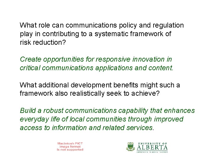 What role can communications policy and regulation play in contributing to a systematic framework