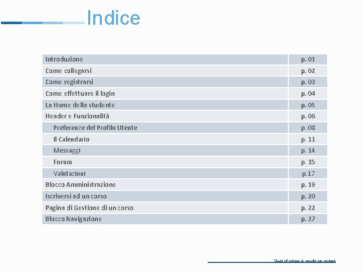 Indice Introduzione p. 01 Come collegarsi p. 02 Come registrarsi p. 03 Come effettuare