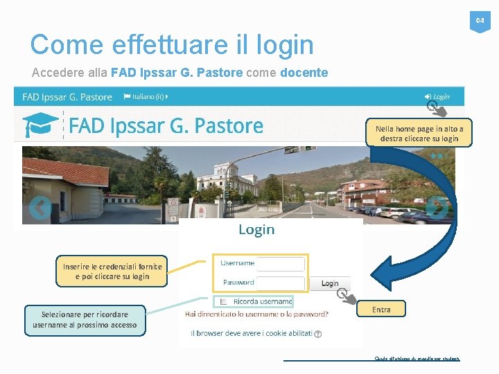 04 Come effettuare il login Accedere alla FAD Ipssar G. Pastore come docente Nella