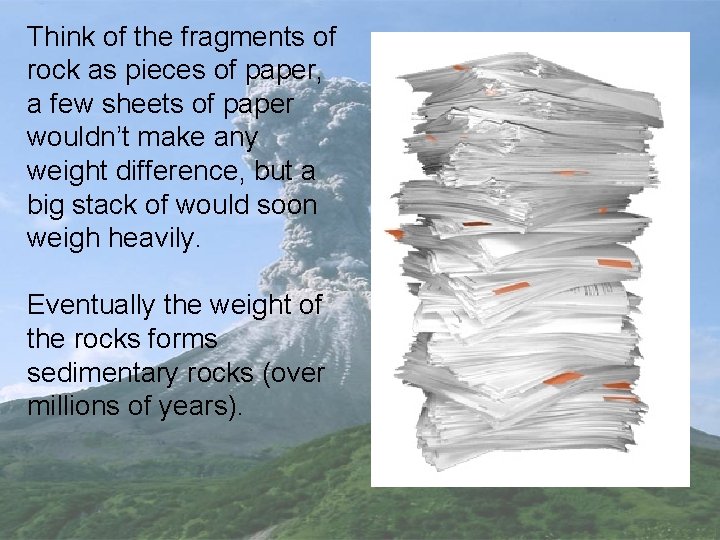 Think of the fragments of rock as pieces of paper, a few sheets of