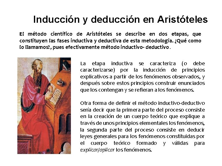 Inducción y deducción en Aristóteles El método científico de Aristóteles se describe en dos