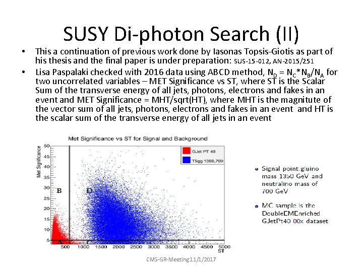  • • SUSY Di-photon Search (II) This a continuation of previous work done