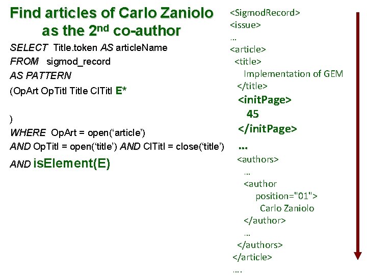 Find articles of Carlo Zaniolo as the 2 nd co-author SELECT Title. token AS