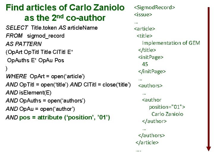 Find articles of Carlo Zaniolo as the 2 nd co-author <Sigmod. Record> <issue> …