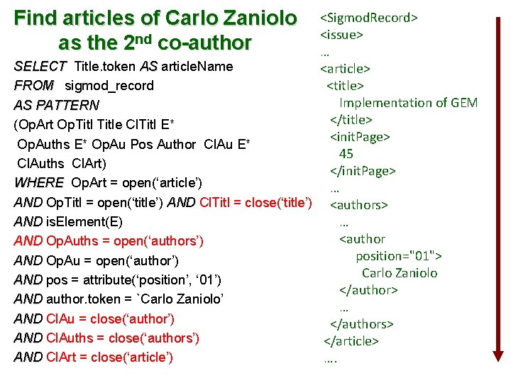 Find articles of Carlo Zaniolo as the 2 nd co-author <Sigmod. Record> <issue> …