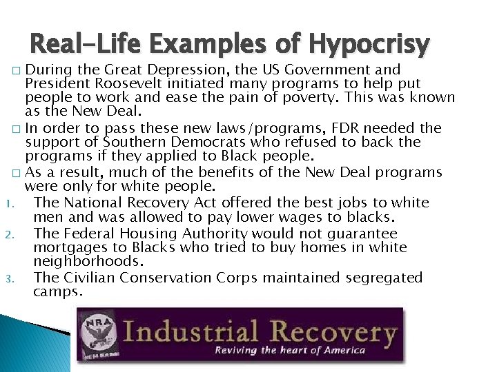 Real-Life Examples of Hypocrisy During the Great Depression, the US Government and President Roosevelt