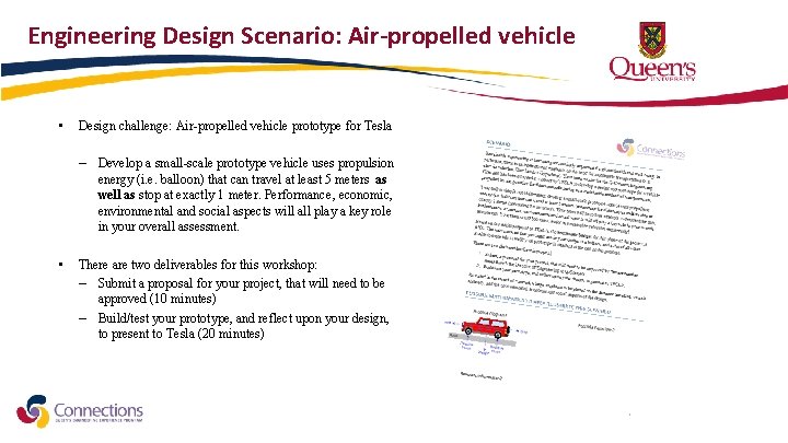 Engineering Design Scenario: Air-propelled vehicle • Design challenge: Air-propelled vehicle prototype for Tesla –