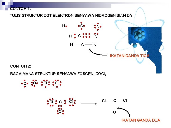 CONTOH 1: TULIS STRUKTUR DOT ELEKTRON SENYAWA HIDROGEN SIANIDA C H H H C