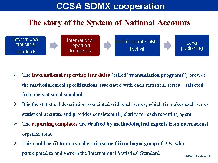 CCSA SDMX cooperation Rubric The story of the System of National Accounts International statistical