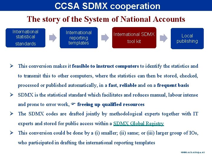 CCSA SDMX cooperation Rubric The story of the System of National Accounts International statistical