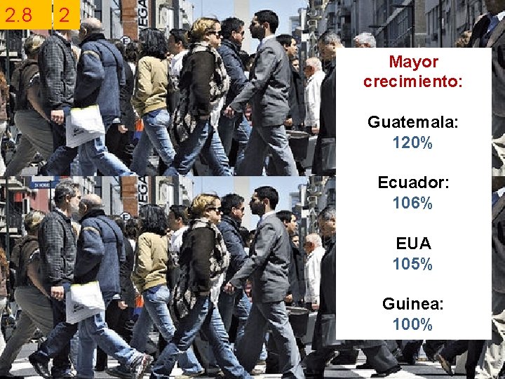 2. 8 2 Mayor crecimiento: Guatemala: 120% Ecuador: 106% EUA 105% Guinea: 100% 