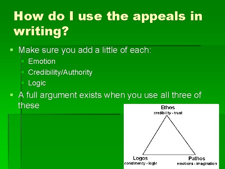 How do I use the appeals in writing? § Make sure you add a