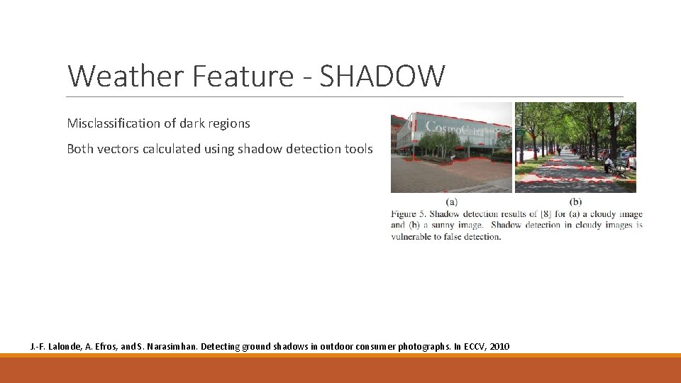 Weather Feature - SHADOW Misclassification of dark regions Both vectors calculated using shadow detection