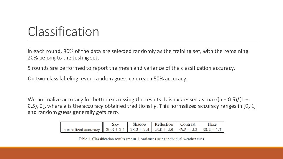 Classification in each round, 80% of the data are selected randomly as the training