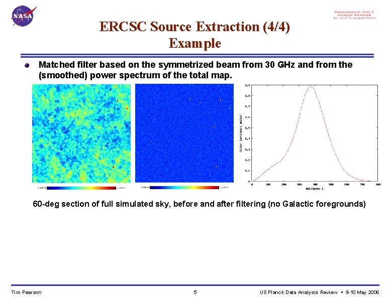 ERCSC Source Extraction (4/4) Example Matched filter based on the symmetrized beam from 30