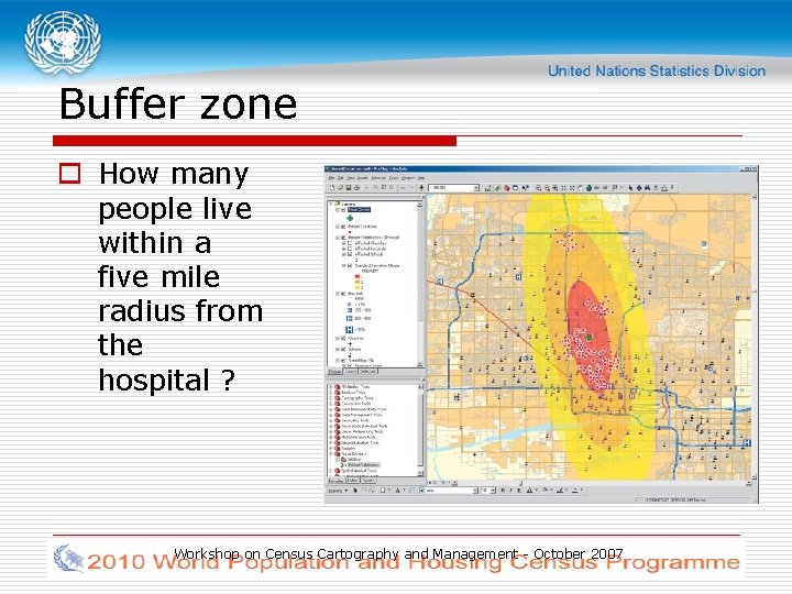 Buffer zone o How many people live within a five mile radius from the