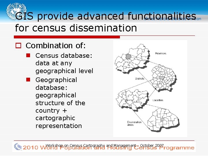 GIS provide advanced functionalities for census dissemination o Combination of: n Census database: data