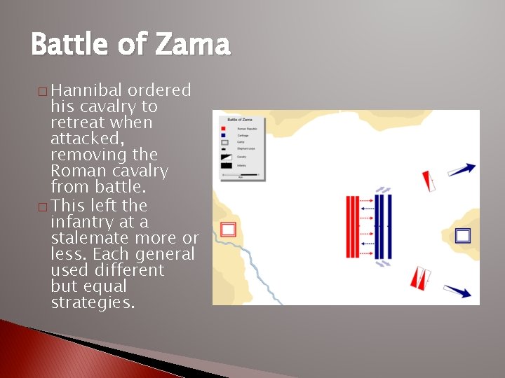 Battle of Zama � Hannibal ordered his cavalry to retreat when attacked, removing the