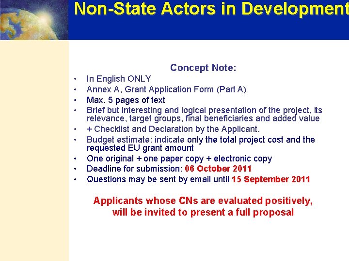 Non-State Actors in Development Concept Note: • • • In English ONLY Annex A,