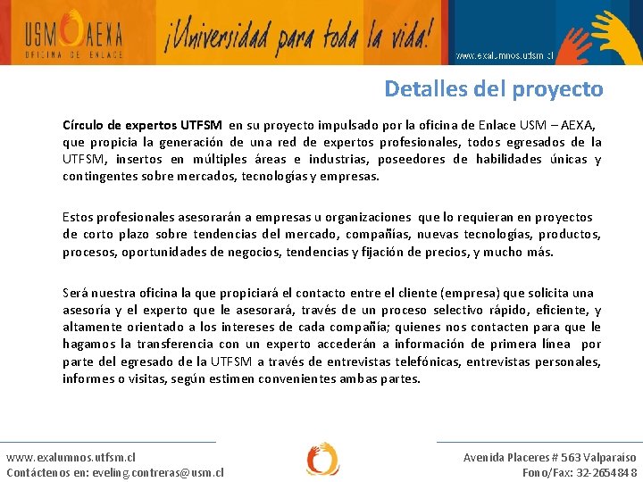 Detalles del proyecto Círculo de expertos UTFSM en su proyecto impulsado por la oficina