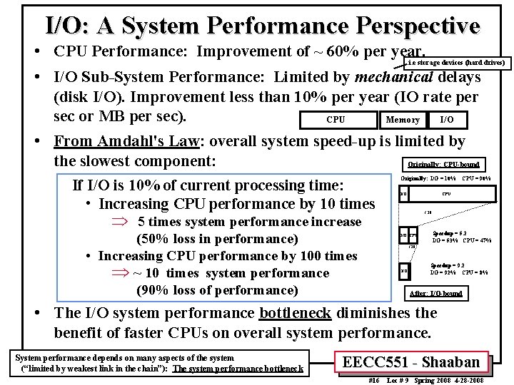 I/O: A System Performance Perspective • CPU Performance: Improvement of ~ 60% per year.