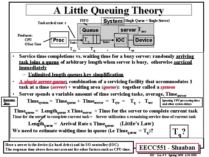 A Little Queuing Theory System FIFO Task arrival rate r server Tser Queue Producer: