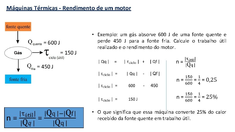 Máquinas Térmicas - Rendimento de um motor = 600 J = 150 J •