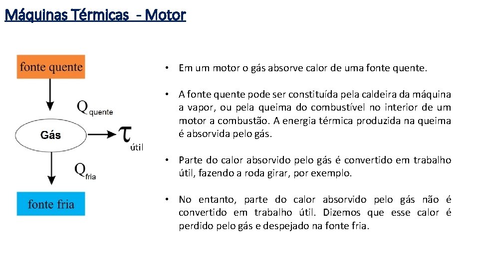 Máquinas Térmicas - Motor • Em um motor o gás absorve calor de uma