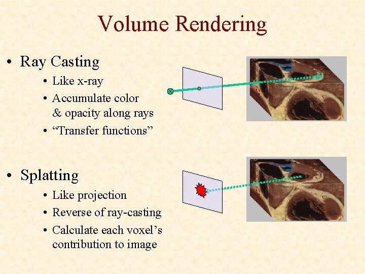 Volume Rendering • Ray Casting • Like x-ray • Accumulate color & opacity along