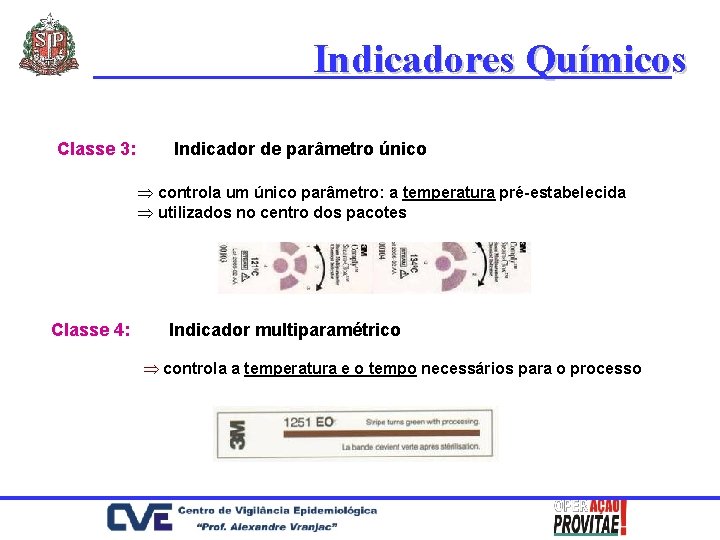 Indicadores Químicos Classe 3: Indicador de parâmetro único Þ controla um único parâmetro: a