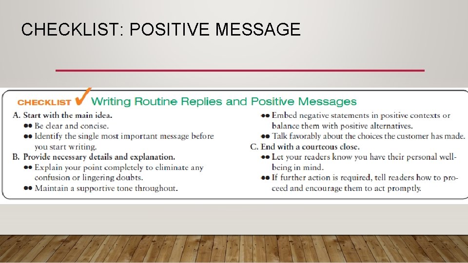 CHECKLIST: POSITIVE MESSAGE 