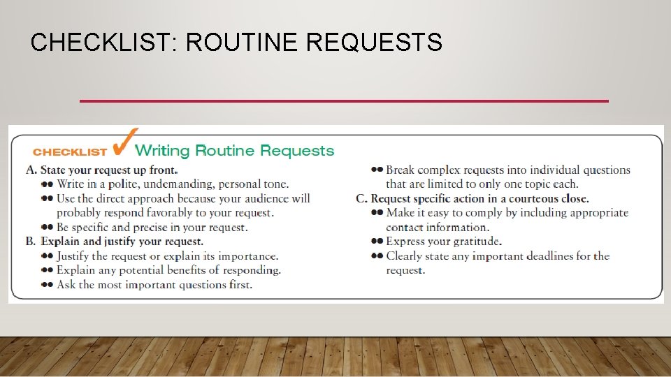 CHECKLIST: ROUTINE REQUESTS 